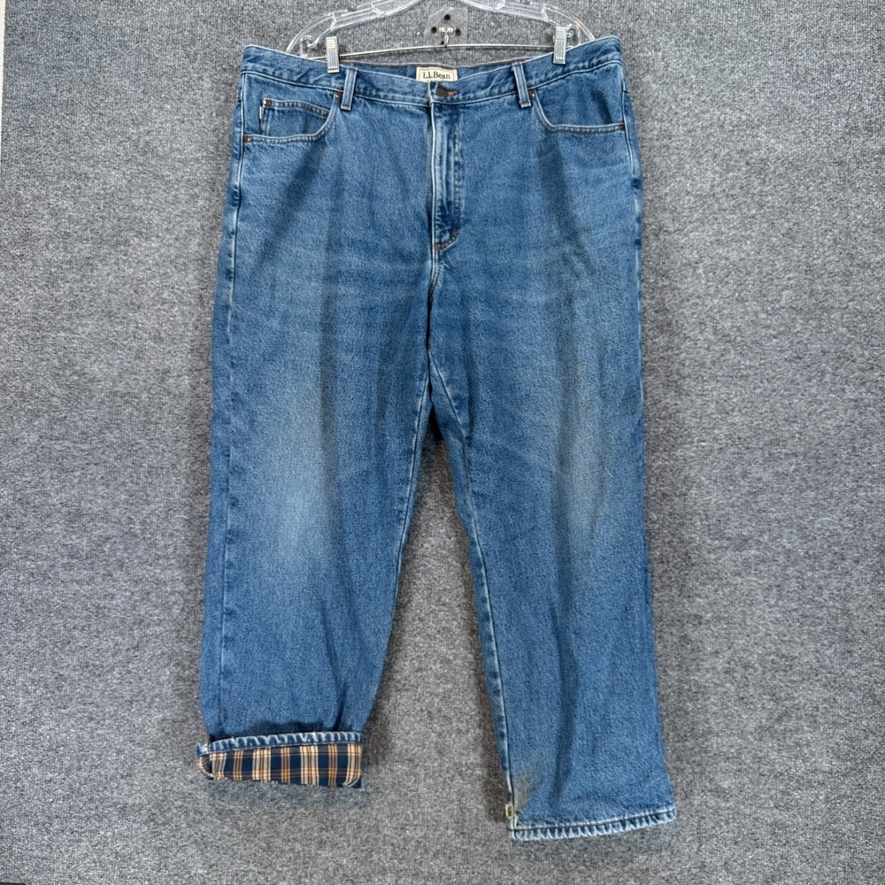 LL Bean Flannel Lined Jeans Mens 42x27 Blue Natural Fit Denim Warm Winter Pants
